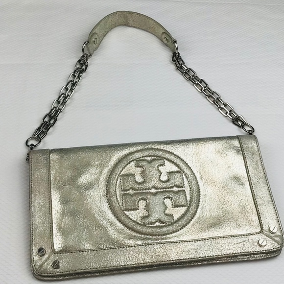 Tory Burch Handbags - TORY BURCH METALLIC SILVER CLUTCH/ SHOULDER BAG